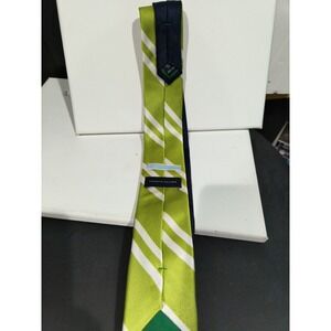 TOMMY HILFIGER Men's 100% SILK Tie GREEN With  White Stripes & Navy Classic